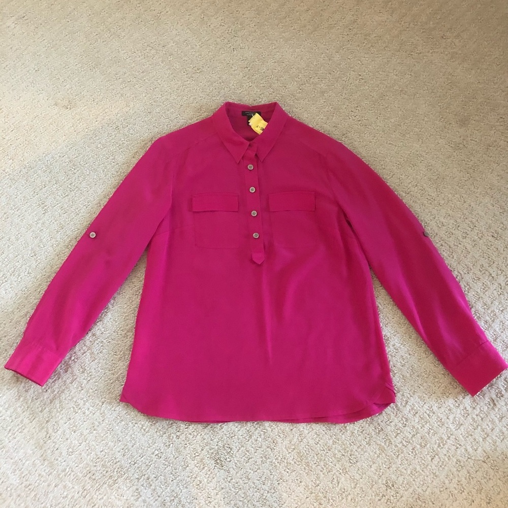 Ann Taylor Sz 0P Silk Popover Blouse Pink Worn Once Retail $118